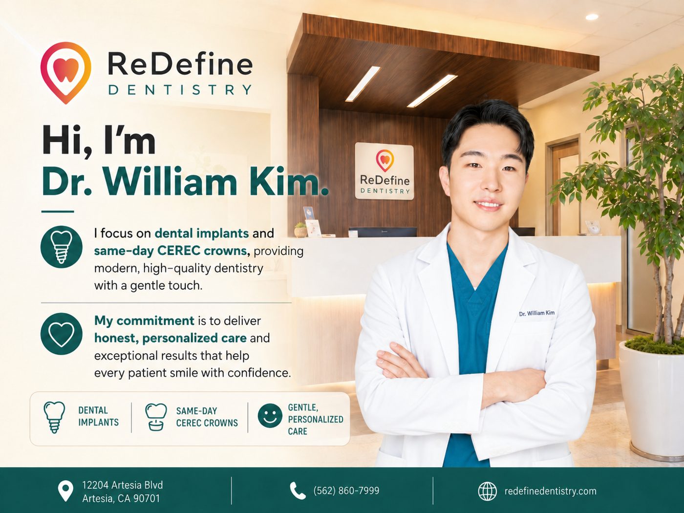 Dr. William Kim, DDS, dentist at ReDefine Dentistry — dental implants and same-day CEREC crowns